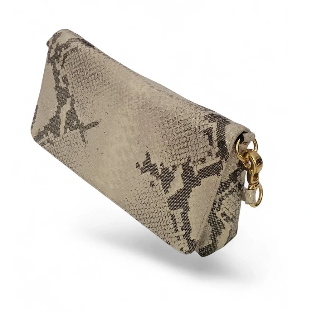 Kate Spade Metallic Snake Print Flap Shoulder Bag Pochette Y2K Gold Hardware